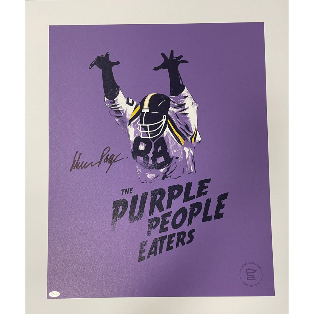 Alan Page Autographed SotaStick 20x24 Purple People Eaters Print Autographs FanHQ   