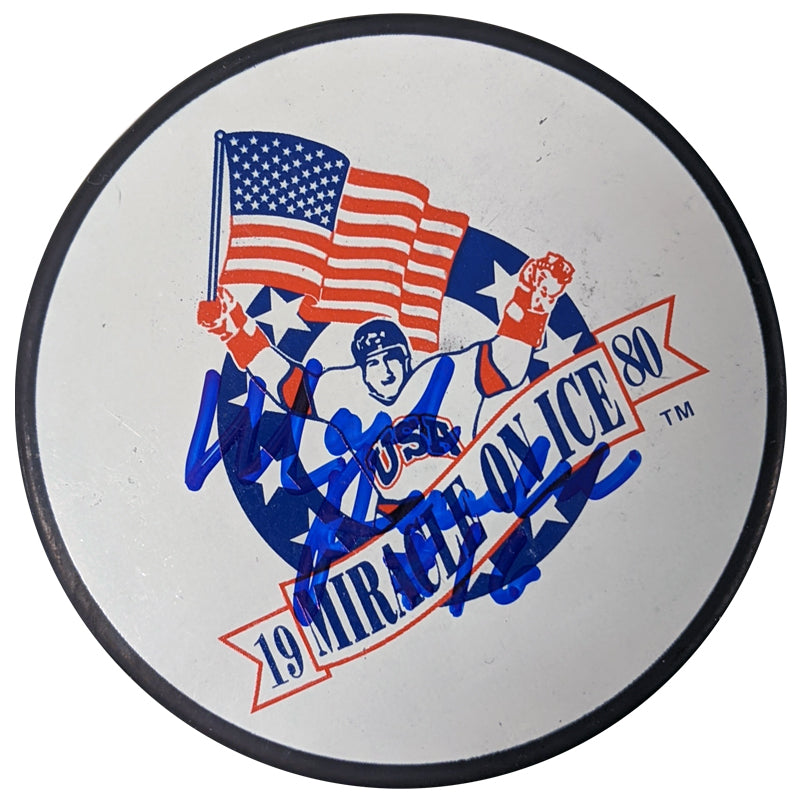 MIKE ERUZIONE SIGNED PUCK USA OLYMPICS HOCKEY AUTOGRAPHED MIRACLE ON ICE COA