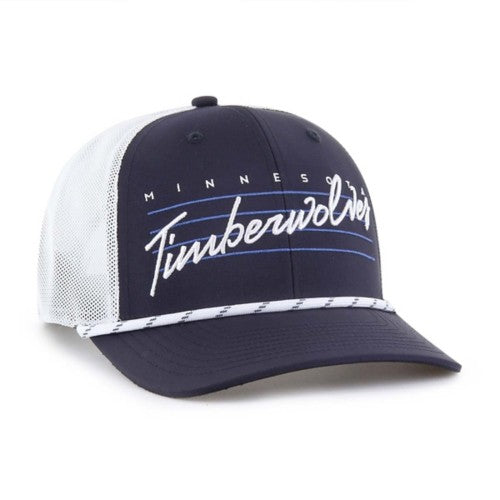 Minnesota Timberwolves '47 Brand Navy/White Downburst Trucker Snapback Rope Hat Hats 47 Brand   