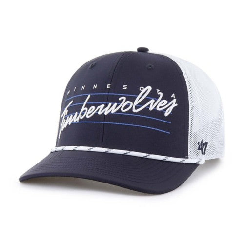 Minnesota Timberwolves '47 Brand Navy/White Downburst Trucker Snapback Rope Hat Hats 47 Brand   