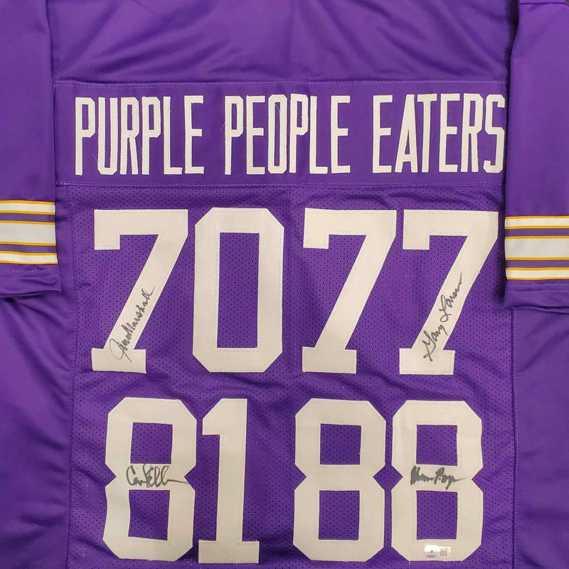 Purple People Eaters Autographed Purple Pro-Style Jersey (Marshall, Larsen, Eller, Page)