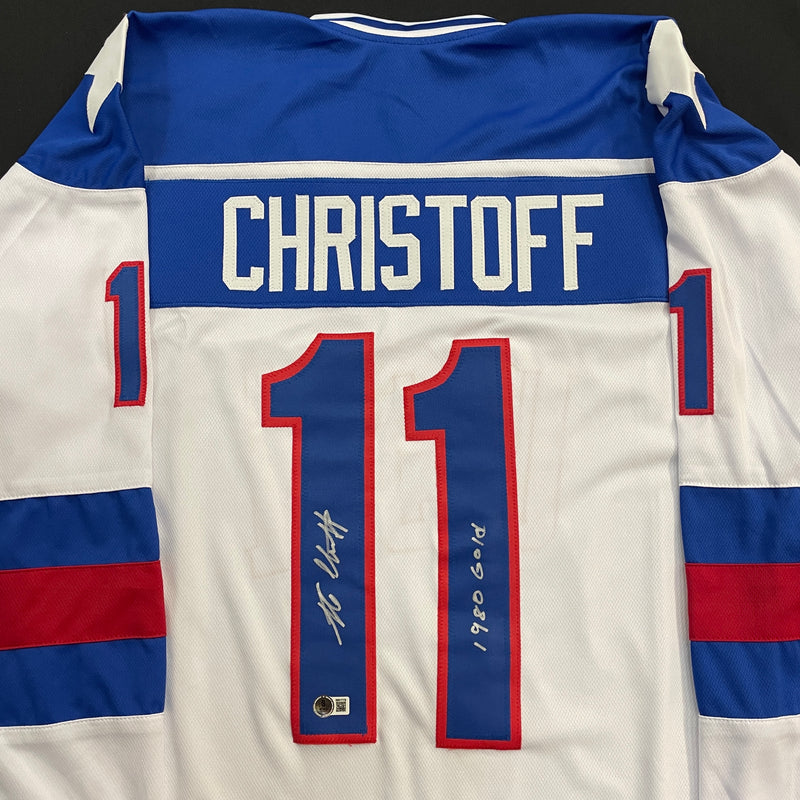 Steve Christoff Autographed USA White Olympic-Style Jersey w/ 1980 Gold Inscription Autographs Fan HQ