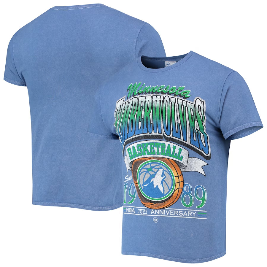 Minnesota Timberwolves '47 Brand Blue 75th Anniversary City Edition Mineral Wash Vintage Tubular Tee T-Shirts 47 Brand   