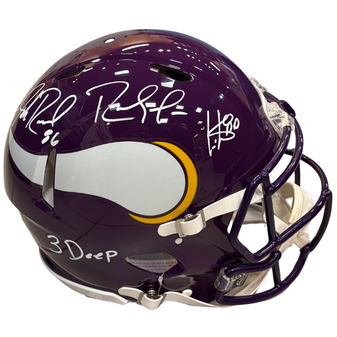 fan heads football helmets Randy Moss, Cris Carter, Jake Reed Autographed Minnesota Vikings Full- – Fan HQ