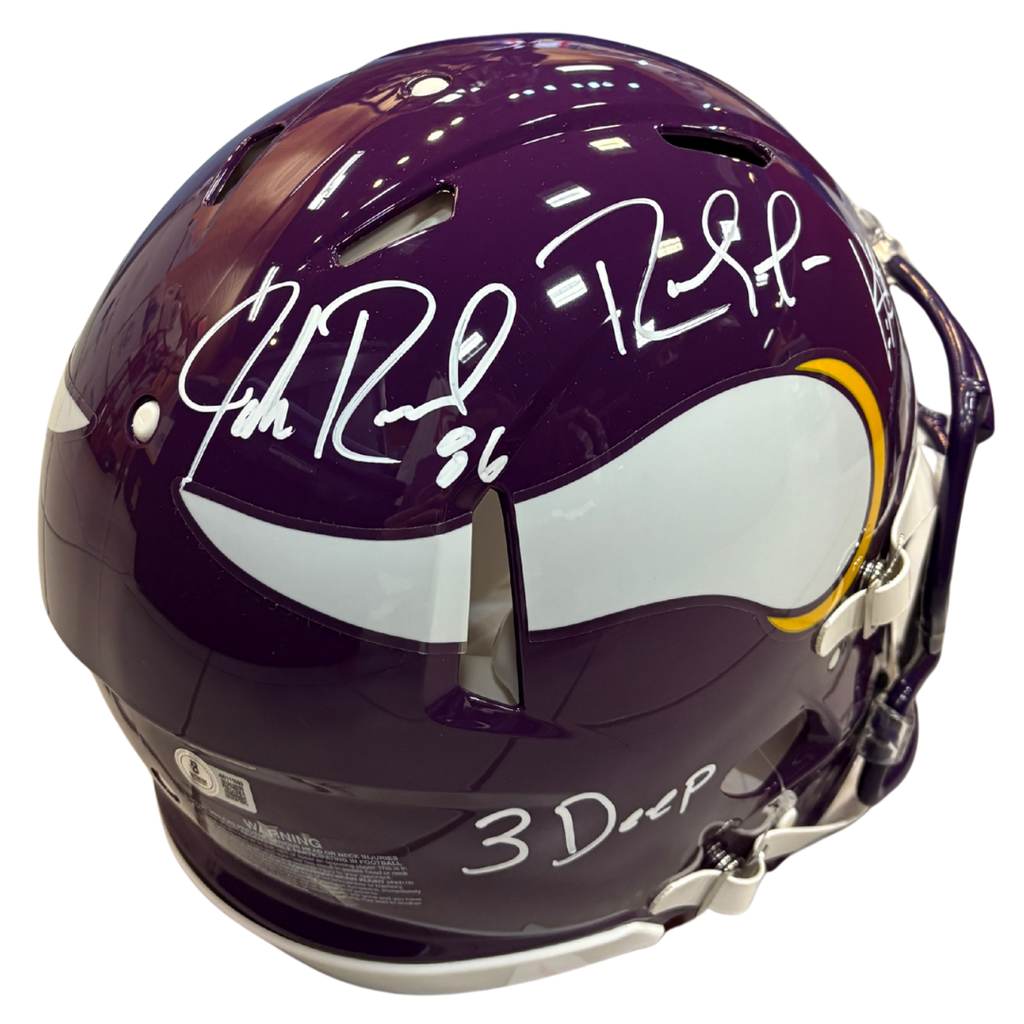 Randy Moss, Cris Carter, Jake Reed Autographed Minnesota Vikings Full-Size Authentic Speed Helmet Autographs Fan HQ