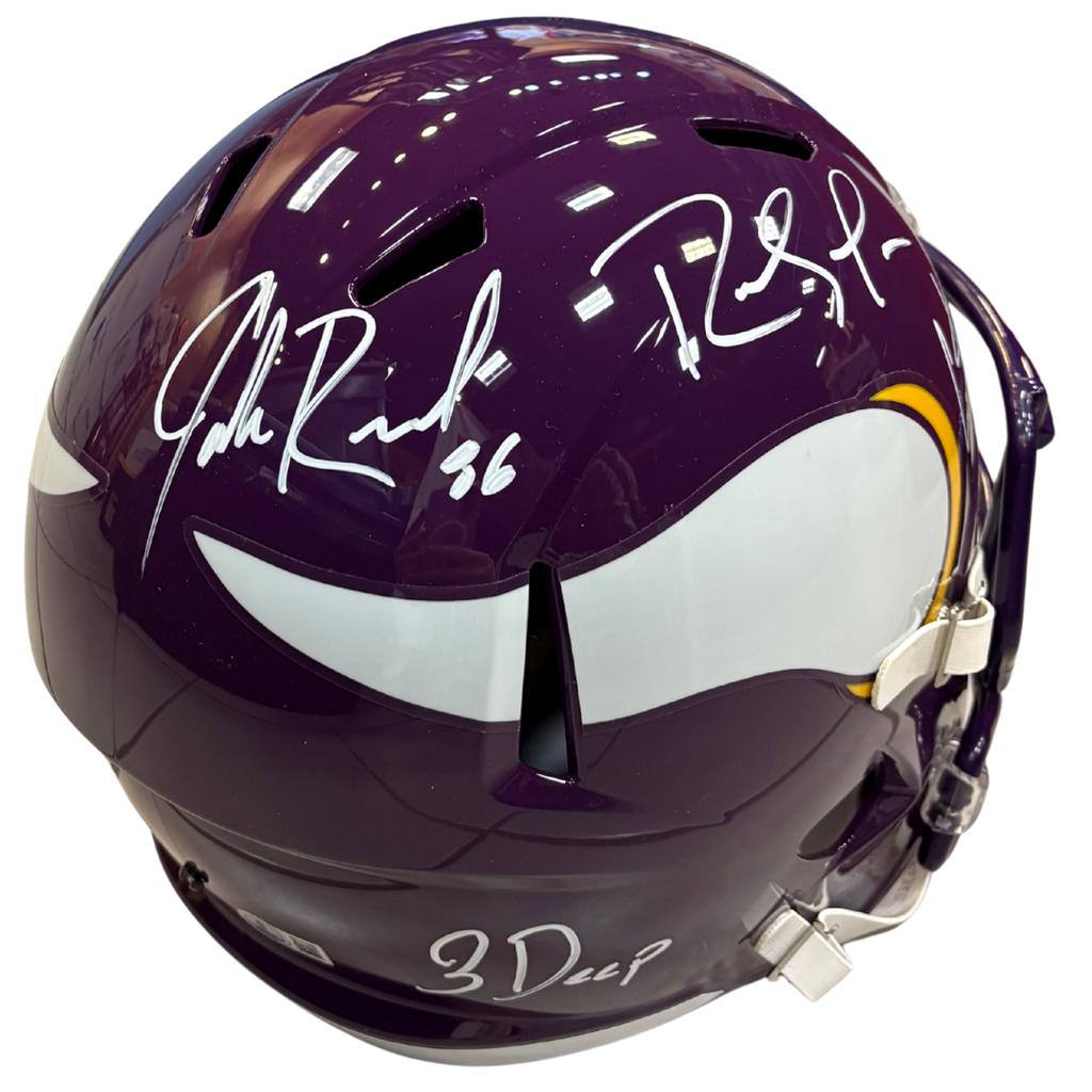 Randy Moss, Cris Carter, Jake Reed Autographed Minnesota Vikings Full-Size Replica Speed Helmet Autographs Fan HQ