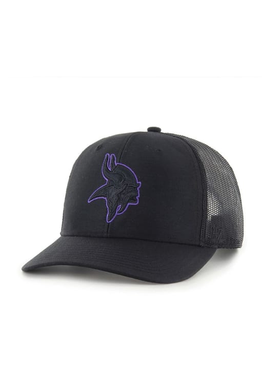 Minnesota Vikings '47 Brand Black with Purple Black Logo Trucker Hat Hats 47 Brand