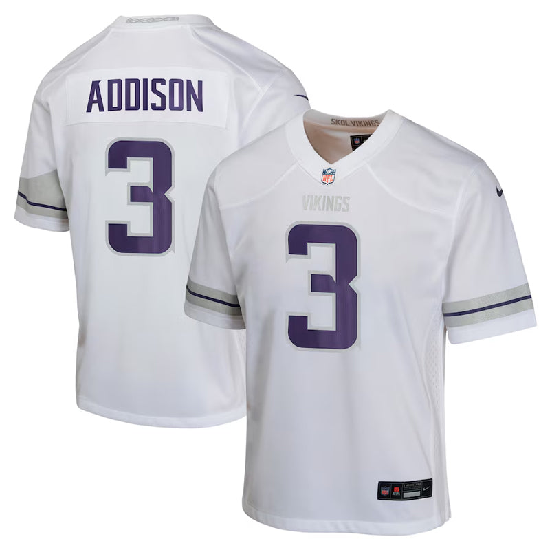 AVAILABLE IN-STORE ONLY! Jordan Addison Youth Minnesota Vikings White Nike Alternate Game Jersey Jersey Nike   