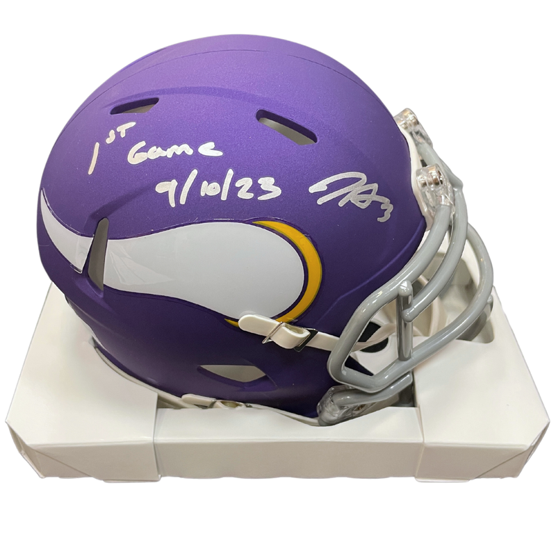 Jordan Addison Autographed Minnesota Vikings Classic Mini Helmet w/ 1st Game 9/10/23 Inscription