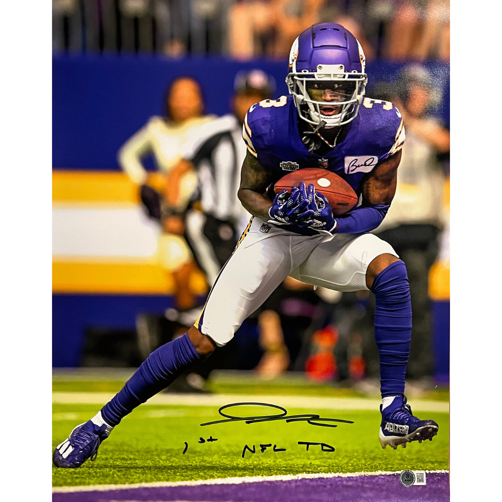 Jordan Addison Autographed Minnesota Vikings 16x20 Photo w/ 1st NFL TD Inscription Autographs FanHQ