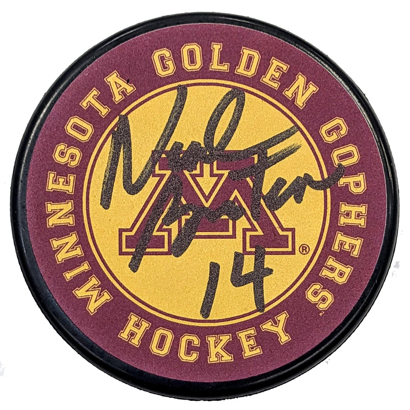 Neal Broten Autographed Minnesota Golden Gophers #14 Logo Puck Autographs FanHQ   