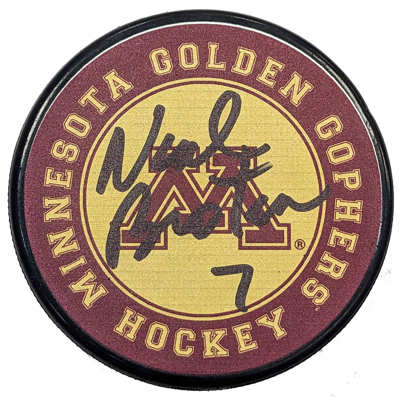 Neal Broten Autographed Minnesota Golden Gophers #7 Logo Puck Autographs FanHQ   