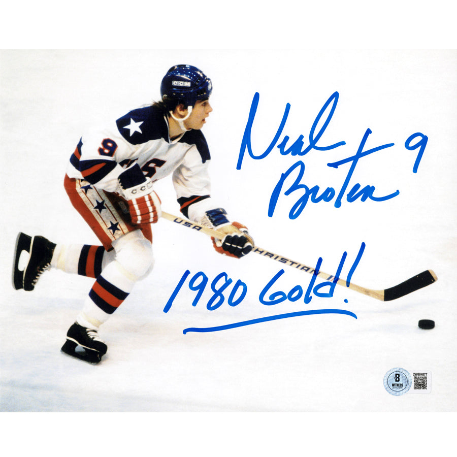Neal Broten Autographed Team USA 8x10 Photo w/ 1980 Gold! Inscription Autographs FanHQ