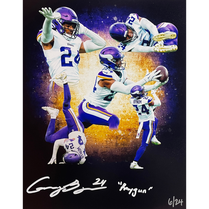 Cam Bynum Autographed Minnesota Vikings 8x10 Photo Art w/ "Raygun" Inscription (Numbered Edition) Autographs FanHQ