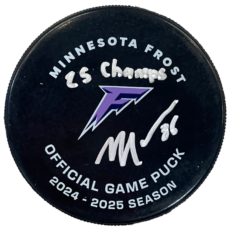 Michela Cava Autographed Minnesota Frost Official Game Puck w/ 25 Champs Inscription Autographs FanHQ