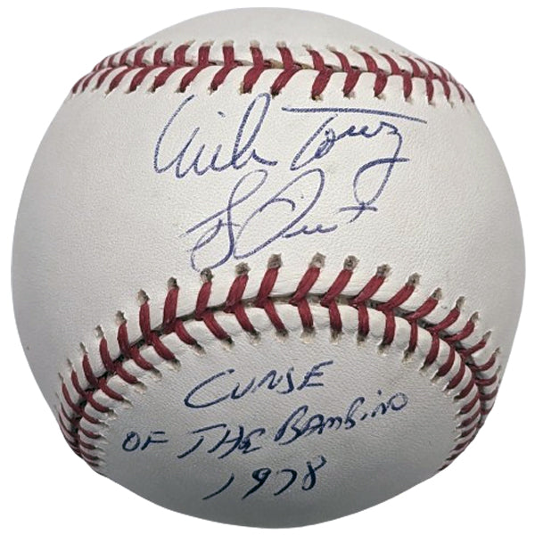 Bucky Dent & Mike Torrez Dual-Signed Rawlings Official Major League Baseball w/ Curse of the Bambino 1978 Inscription Autographs FanHQ   