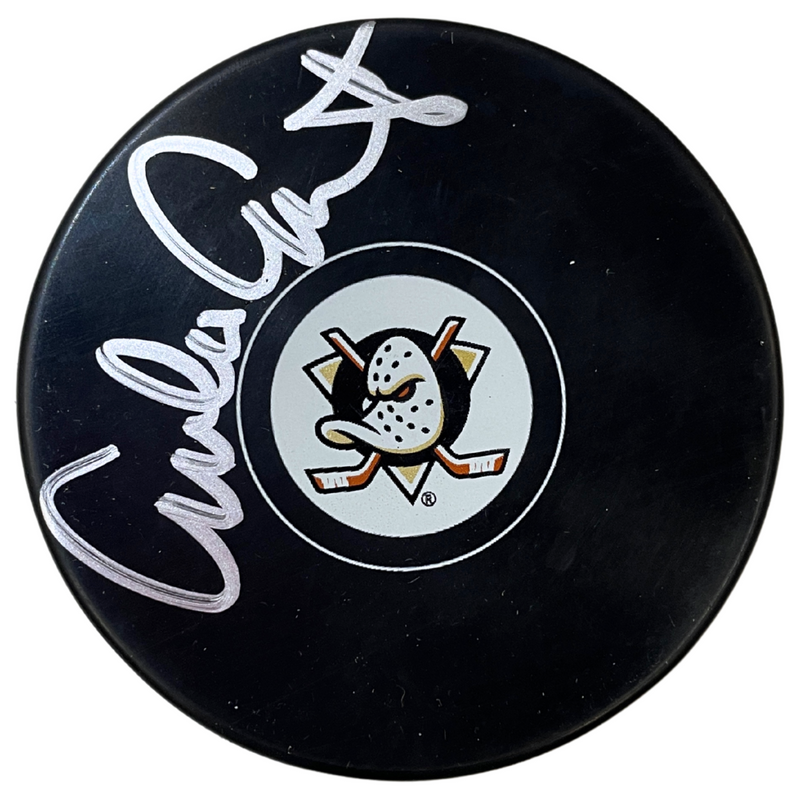 Emilio Estevez Autographed Mighty Ducks Logo Puck Autographs FanHQ