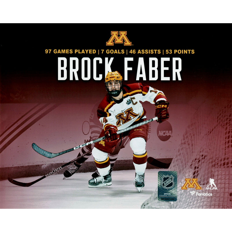 Brock Faber Unsigned Minnesota Golden Gophers 8x10 Stat Photo Collectibles Fan HQ