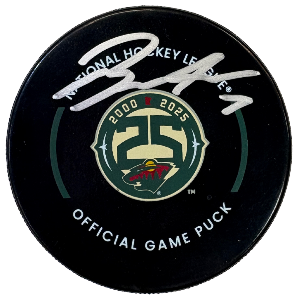 Brock Faber Autographed Minnesota Wild 25th Anniversary Official Game Puck Autographs FanHQ