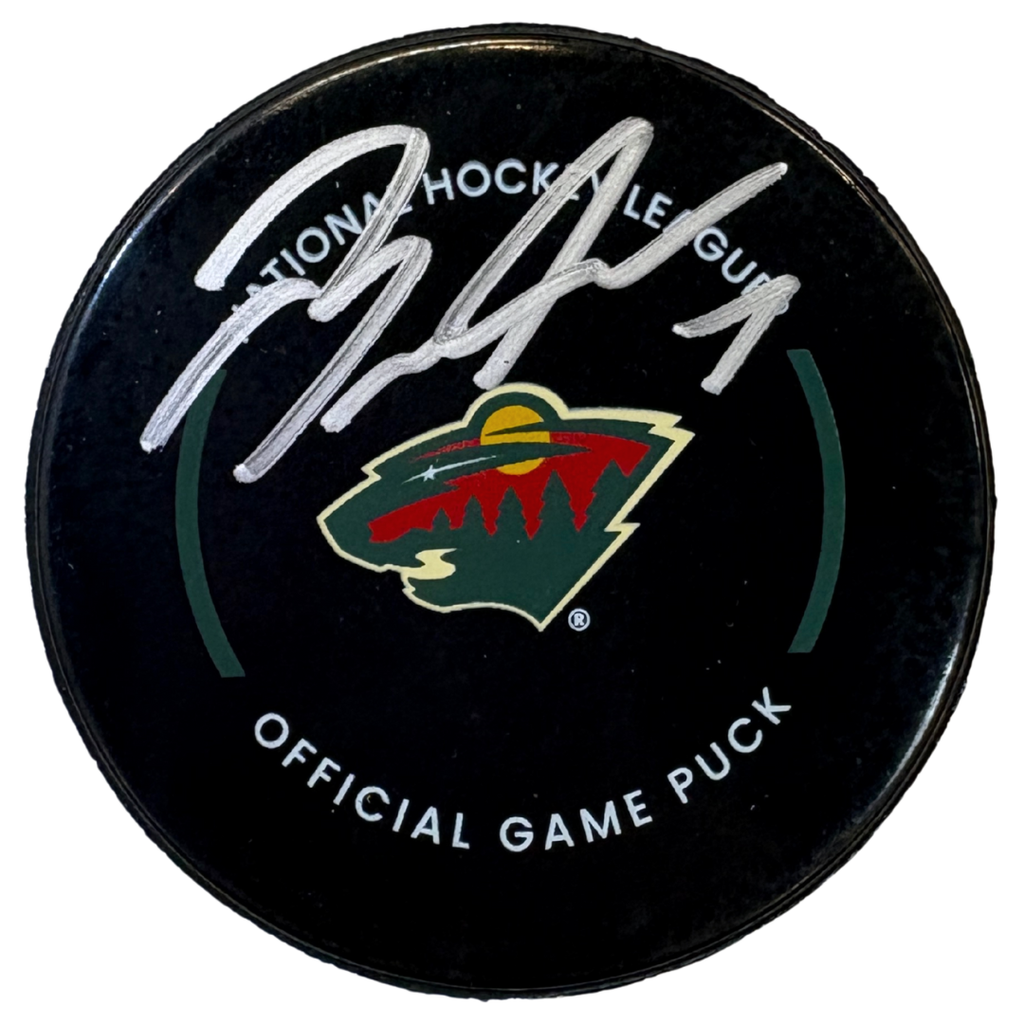 Brock Faber Autographed Minnesota Wild Official Game Puck Autographs FanHQ