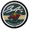 Brock Faber Autographed Minnesota Wild Green Signature Logo Puck Autographs FanHQ