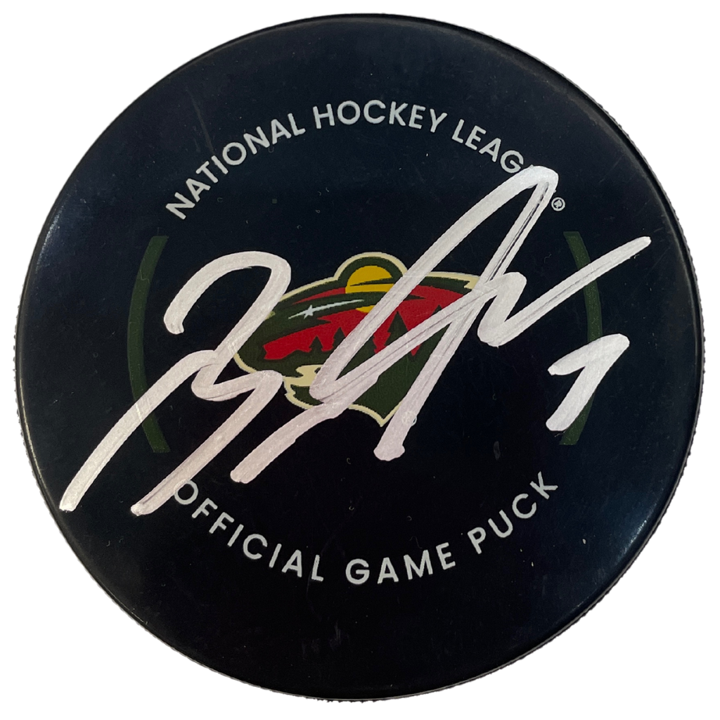 Brock Faber Autographed Minnesota Wild Official Game Puck Autographs FanHQ