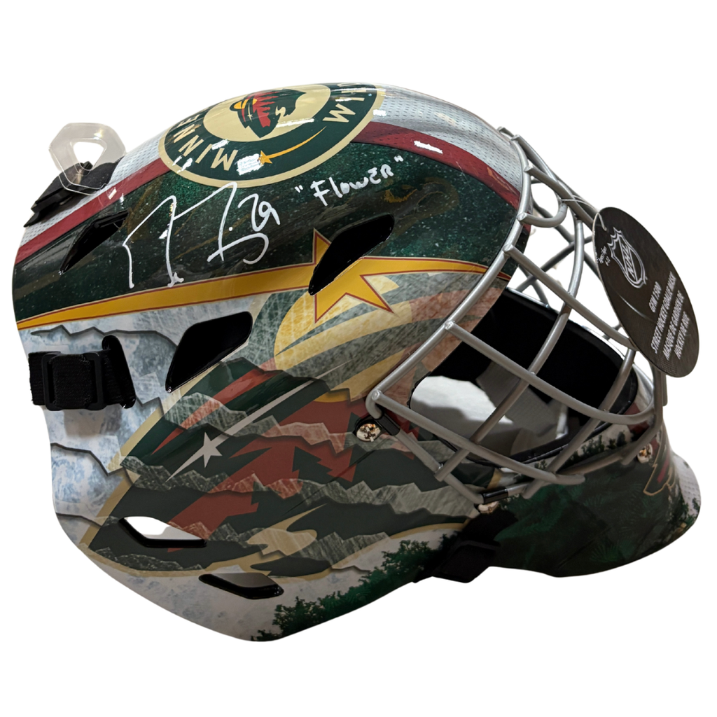Marc-Andre Fleury Autographed Minnesota Wild Full-Size Goalie Mask w/ Flower Inscription Autographs FanHQ