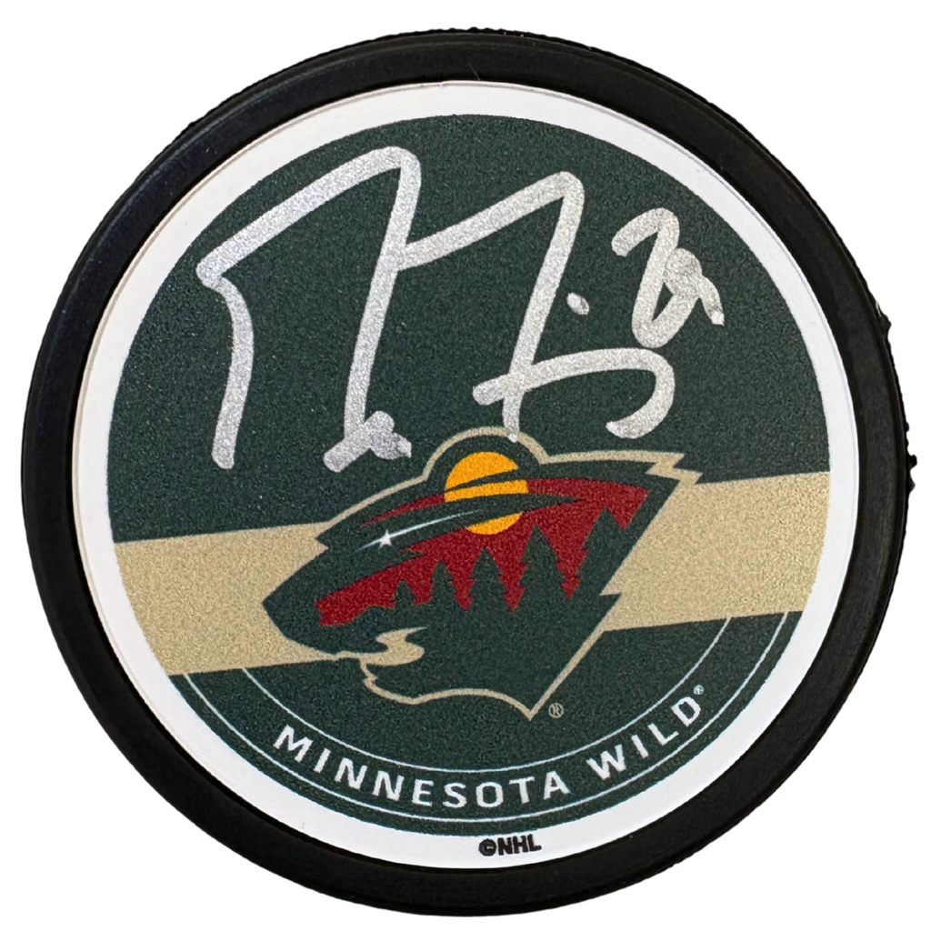 Marc-Andre Fleury Autographed Minnesota Wild Green Logo Puck Autographs FanHQ
