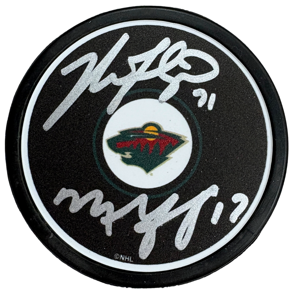 Marcus Foligno & Nick Foligno Autographed Minnesota Wild Logo Puck