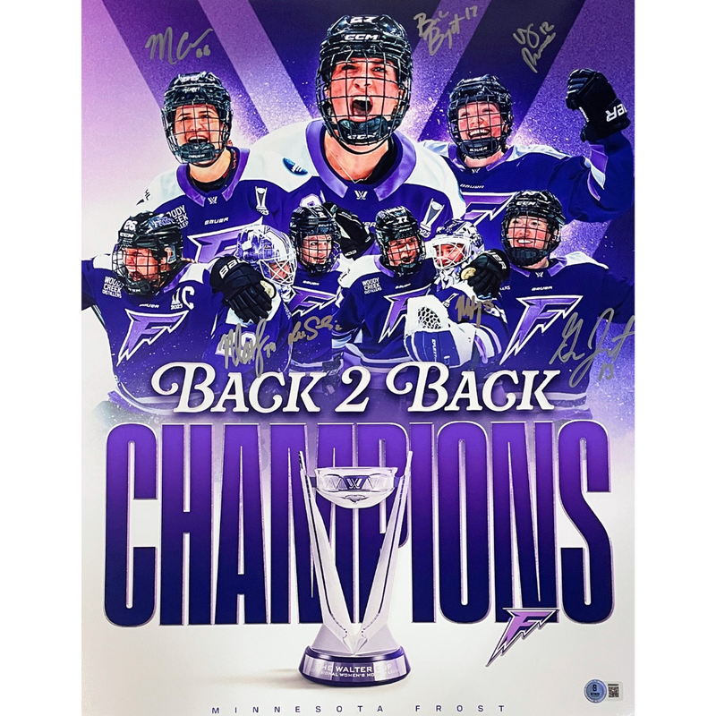 Maddie Rooney, Lee Stecklein, Nicole Hensley, Kelly Pannek, Michela Cava, Brook Bryant, & Grace Zumwinkle Autographed Minnesota Frost 2025 Walter Cup Champions 16x20 Photo Autographs FanHQ