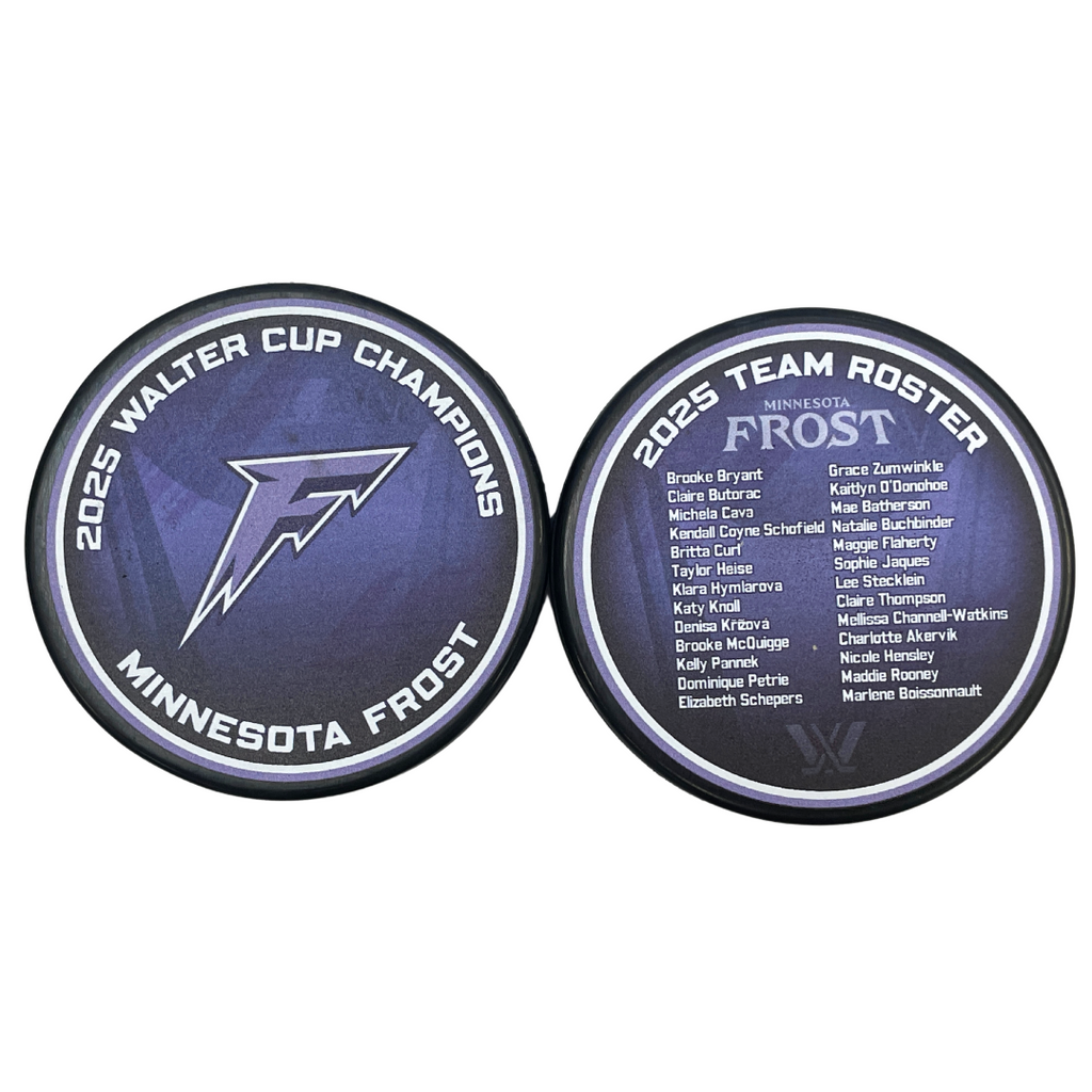 PRE-ORDER: Michela Cava Autographed Minnesota Frost 2025 Walter Cup Champions 2-Sided Logo Puck Autographs FanHQ