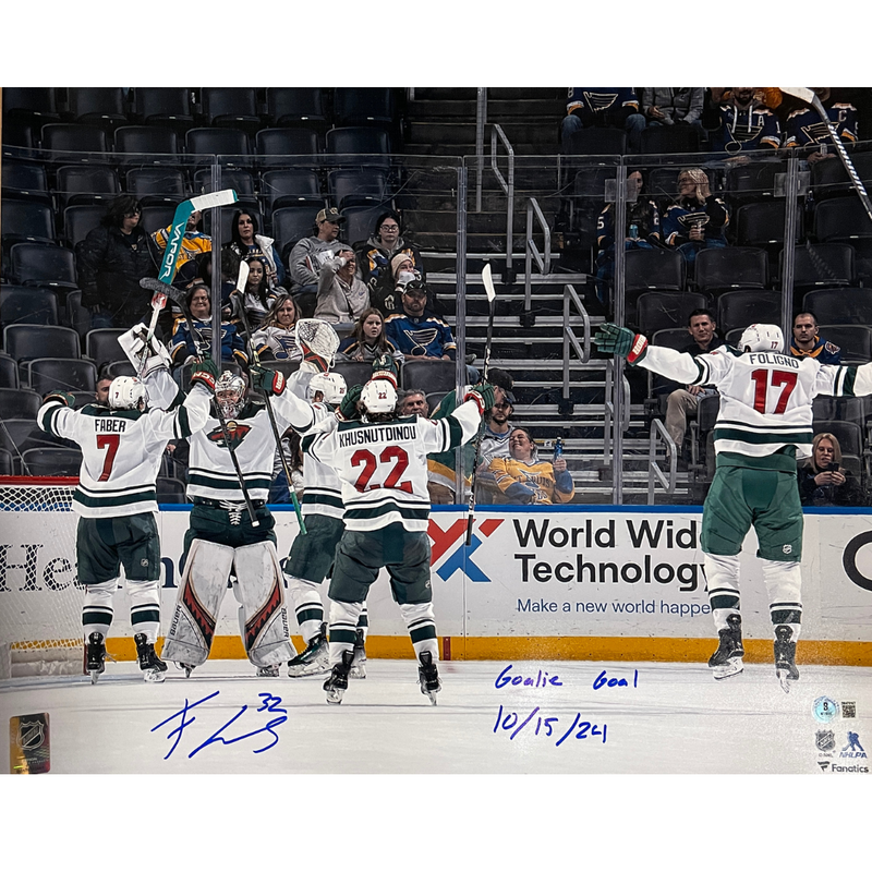 Filip Gustavsson Autographed Goalie Goal 16x20 Photo w/ Goalie Goal 10-15-24 Autographs FanHQ