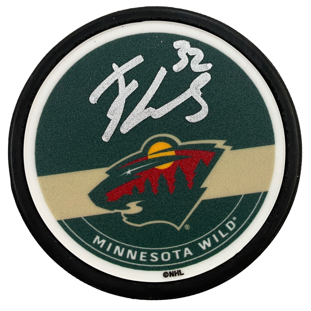 Filip Gustavsson Autographed Minnesota Wild Green Logo Puck Autographs FanHQ