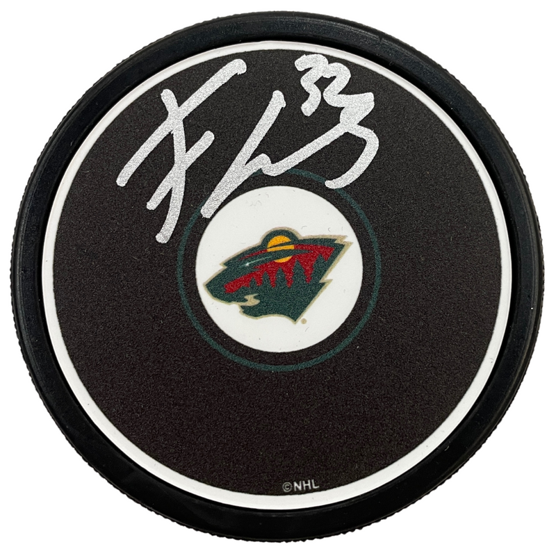 Filip Gustavsson Autographed Minnesota Wild Black Logo Puck Autographs FanHQ