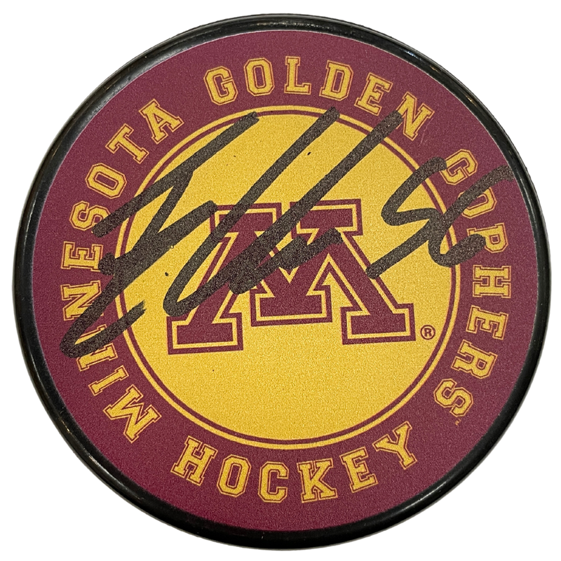 Erik Haula Autographed Minnesota Gophers Logo Puck