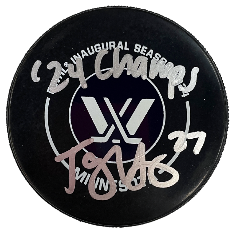 Taylor Heise Autographed PWHL Minnesota Official Game Puck w/ '24 Champs Inscription Autographs FanHQ   