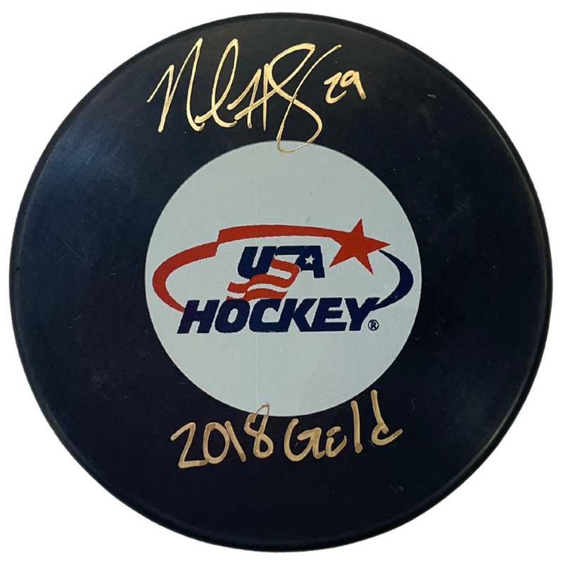 Nicole Hensley Autographed USA Hockey Logo Puck w/ 2018 Gold Inscription Autographs FanHQ