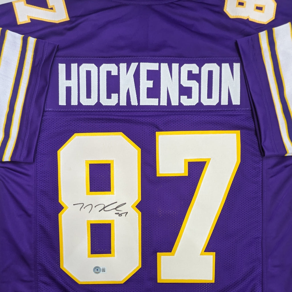 T.J. Hockenson Autographed Throwback Purple Pro-Style Jersey Autographs FanHQ   