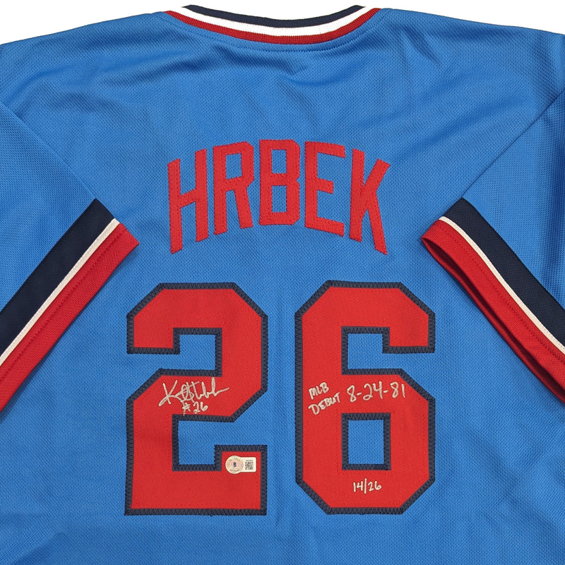 Kent Hrbek Autographed Blue #26 Rookie Pro-Style Jersey Autographs Fan HQ #14/26  
