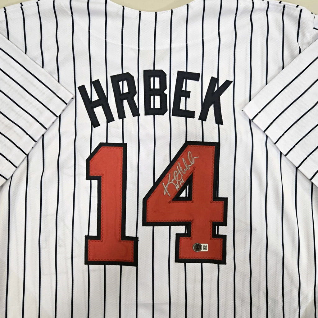 Kent Hrbek Autographed White Pinstripe Pro-Style Jersey Autographs Fan HQ   