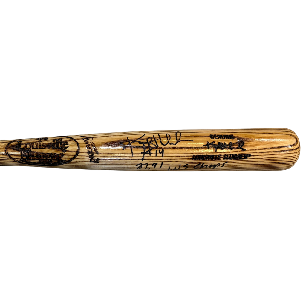 Kent Hrbek Autographed Louisville Slugger Game Model Bat w/ 87, 91 WS Champs Inscription Autographs Fan HQ