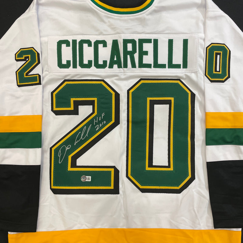 Dino Ciccarelli Autographed White Pro-Style Jersey w/ HOF 2010 Inscription Autographs FanHQ