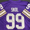 Kevin O'Connell, K.J. Osborn and Jonathan Greenard Autographed "SKOL" Purple Throwback Pro-Style Jersey Autographs FanHQ