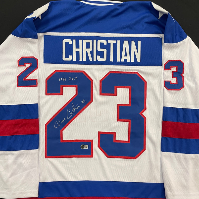 Dave Christian Autographed USA White Olympic-Style Jersey w/ 1980 Gold Inscription Autographs Fan HQ