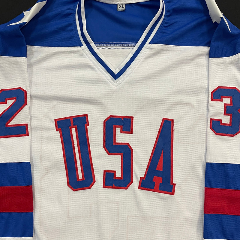 Dave Christian Autographed USA White Olympic-Style Jersey w/ 1980 Gold Inscription Autographs Fan HQ