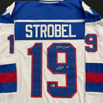 Eric Strobel Autographed USA White Olympic-Style Jersey w/ 1980 Gold Inscription Autographs Fan HQ