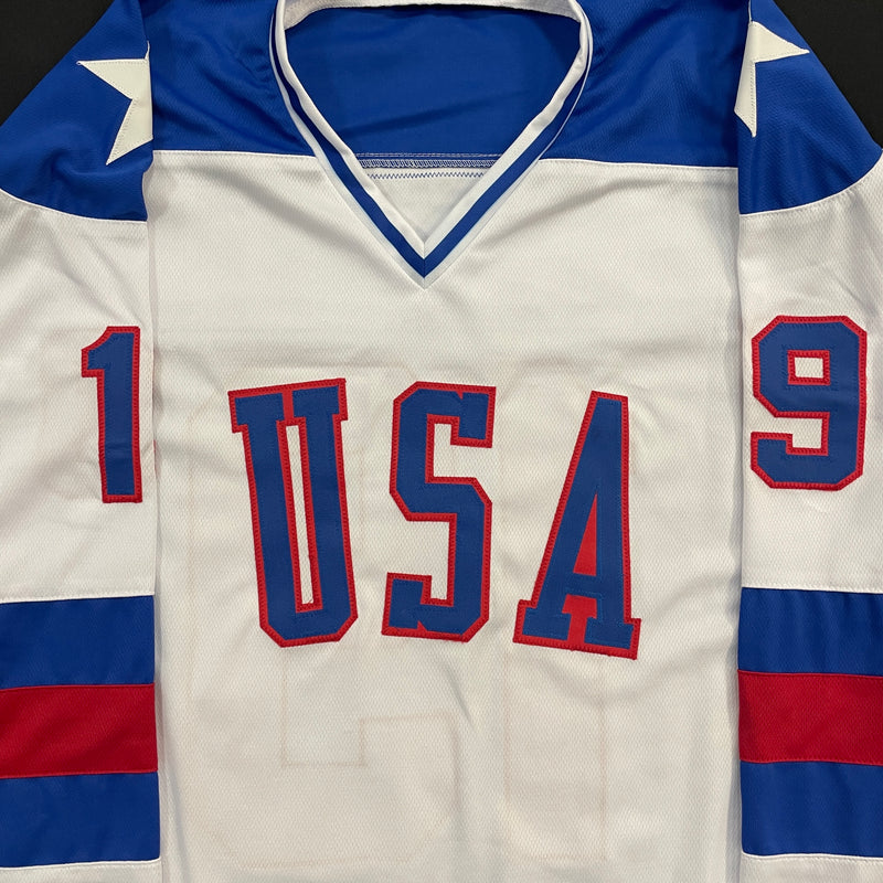 Eric Strobel Autographed USA White Olympic-Style Jersey w/ 1980 Gold Inscription Autographs Fan HQ