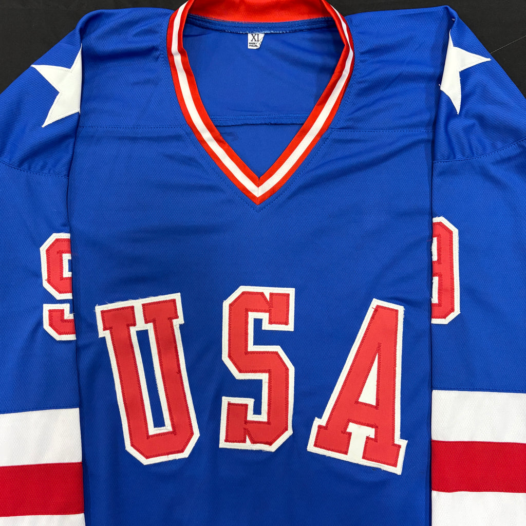 Neal Broten Autographed USA Blue Olympic-Style Jersey w/ 1980 Gold! Inscription Autographs Fan HQ