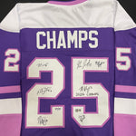 Maddie Rooney, Kelly Pannek, Grace Zumwinkle, Nicole Hensley, Michela Cava, Lee Stecklein, Brooke Bryant Autographed 25 CHAMPS Pro-Style Jersey (Numbered Edition) Autographs Fan HQ #35/35 (Rooney inscribed)