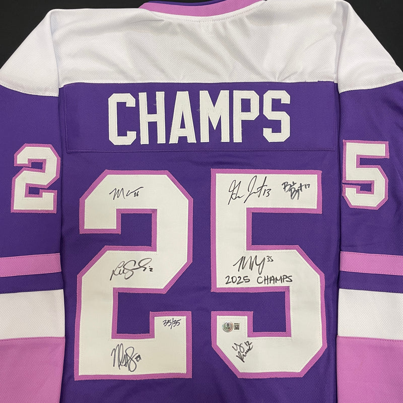 Maddie Rooney, Kelly Pannek, Grace Zumwinkle, Nicole Hensley, Michela Cava, Lee Stecklein, Brooke Bryant Autographed 25 CHAMPS Pro-Style Jersey (Numbered Edition) Autographs Fan HQ #35/35 (Rooney inscribed)